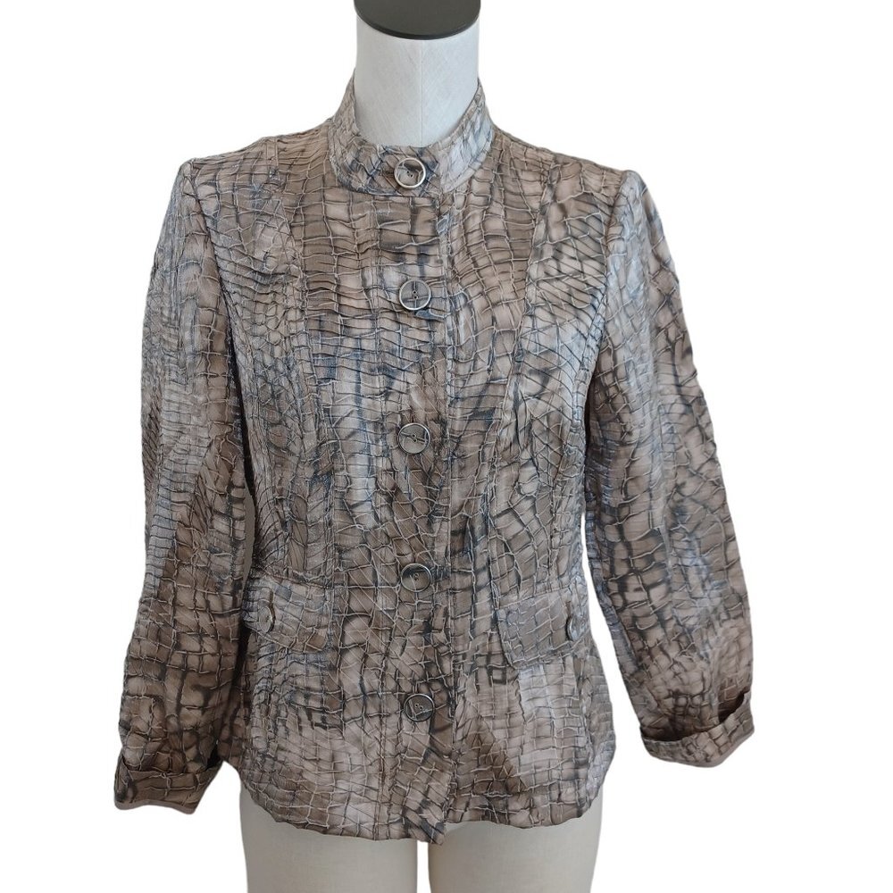 Chicos Jacket Layla‎ Gold Silky Reptile Print Blazer Womens size Small